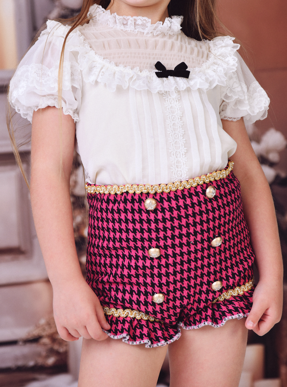 Houndstooth Blouse & Pants Set