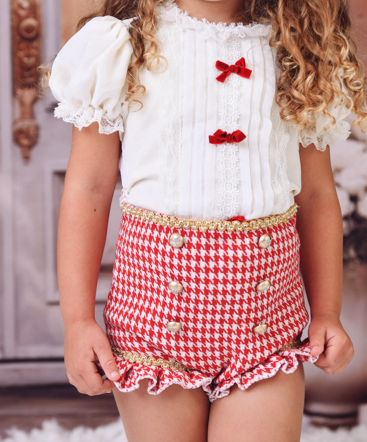 Houndstooth Blouse & Pants Set