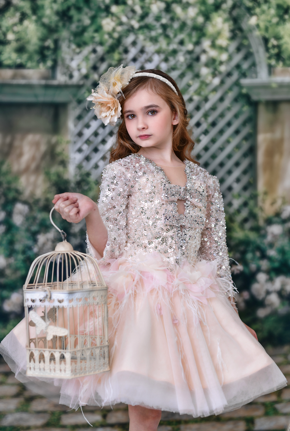 Ivory Duchess handmade flower girl dress in beaded tulle by La Petite Wardrobe