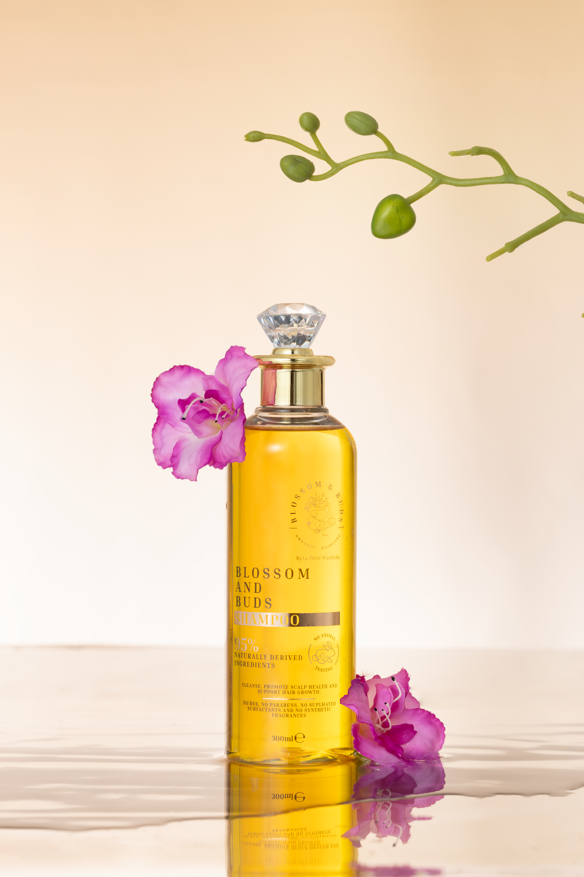 Blossom & Buds organic shampoo and conditioner bottles