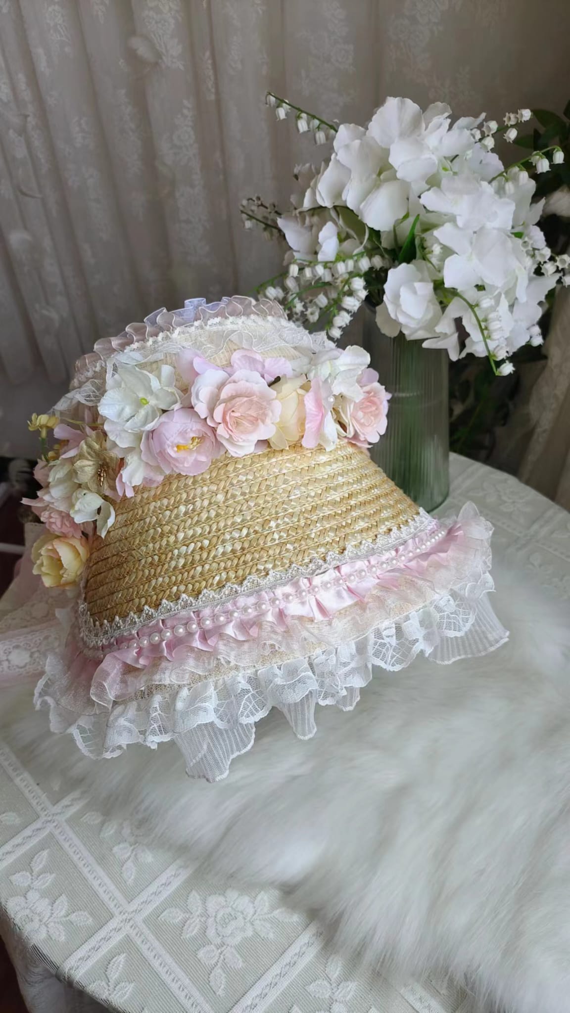 Cottagecore Floral Wide Brim Straw Hat