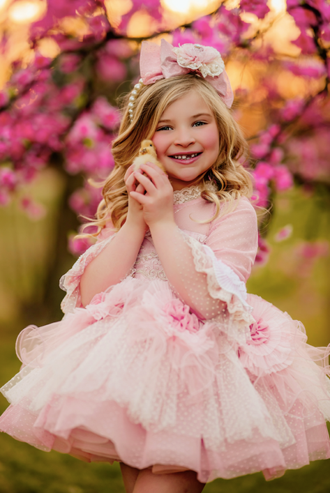 Peachy Pink Dress with Flower Ribbon Headband