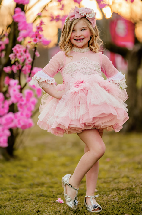 Peachy Pink Dress with Flower Ribbon Headband