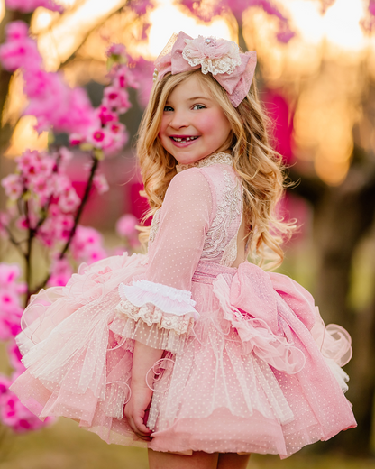 Peachy Pink Dress with Flower Ribbon Headband