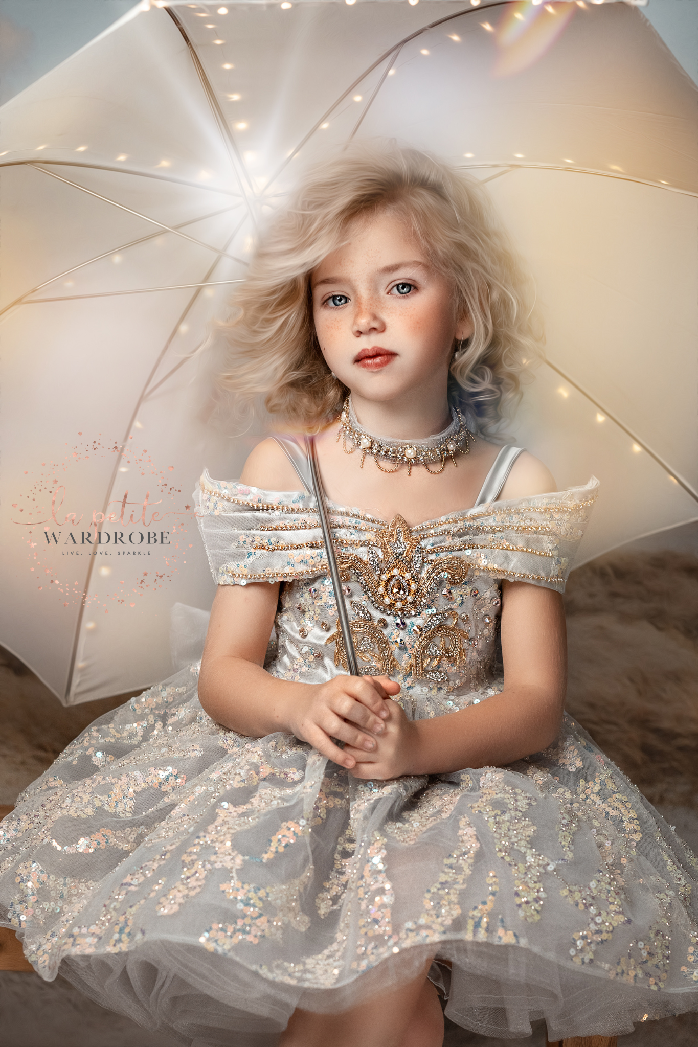 dress is made with sequin sparkly tulle and duchess satin with hand embroidered gold appliques decorated with colourful beads